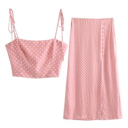 Women Two Pieces Set Camis Skirt Pink Polka Dot Summer T0234 210514