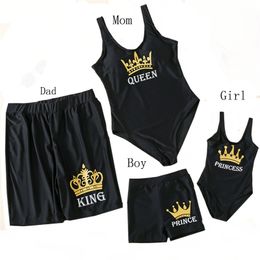 Family Matching Swimsuit One Piece Women Children's Swimwear Men Shorts Mother Daughter Kid Son Girl Crown Swimming Suit 210417