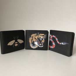 2021 new wallet high quality men's animal short credit card holder leather black snake tiger bee card holder lady brown animal image wallet card holder gift box