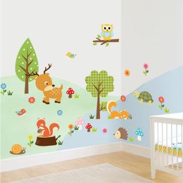 Cute Animals Wall Sticker Zoo Tiger Owl Turtle Tree Forest Vinyl Art Wall Quote Stickers Colourful PVC Decal Decor Kid Baby Room 210420