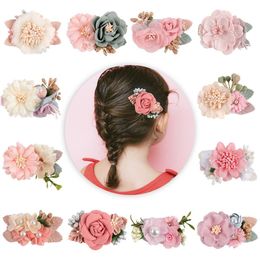 New Rhinestone Pearl Flower Hair Clips Pins for Baby Girls Hairpins Newborn Photography Props Kawaii Accessories Child