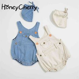 Summer Boys And Girls In Baby Bodysuits Light-colored Jeans Ha-yi Triangle Crawling Clothes To Send Hats 210702