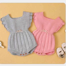 Autumn Baby Boy Girls Triangle Rompers Infant Romper born Girl Clothes Fly Sleeve Knitting 210429