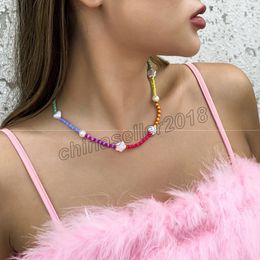 Bohemian Wind Flower Heart Beaded Choker Colour Imitation Pearl Necklace Simple Fashion Alloy Neck Chain Jewellery