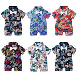 Beach Floral Baby Boys Romper Summer Short-sleeve Rompers Children's Clothing Jumpsuit Tuxedo 210413