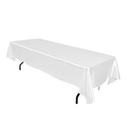 1pcs Double Stitched Edge 145cmx304cm Rectangular Satin Tablecloth White/Black Table Cloth For Wedding Christmas Decoration 210626