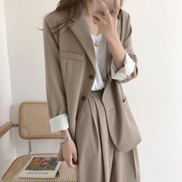 Solid Colour Suit Jacket + High Waist Draped Wide Leg Trousers Notched Women Fashion Spring Autumn 2F0536 210510