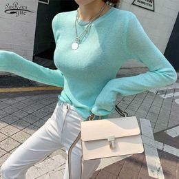 Spring Thin Knitted T Shirt Women Korean Clothes High Elastic T-Shirt Woman Tops Casual Tee Shirt Femme Camisas Mujer 210527