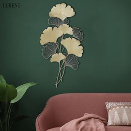 Chinese Wrought Iron Ginkgo Leaf Hanging Creative Living Room Porch Background Wall Decoration Lighting Luxury Pendant 210414