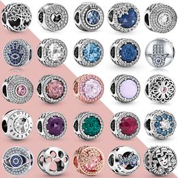 925 Sterling Silver Round Shape Charm Beads Fit Original Pandora Charms Bracelet DIY Sparking Zircon Bead Women Jewelry Gift