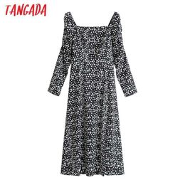 Tangada Fashion Women Heart Print Dress Strethy Waist Arrival Long Sleeve Ladies Midi Dress Vestidos 1F64 210609