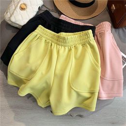 Summer Women's Shorts Loose Elastic Waist Solid Color Pocket Thin High Casual All-Match Wide-Leg Pants Running