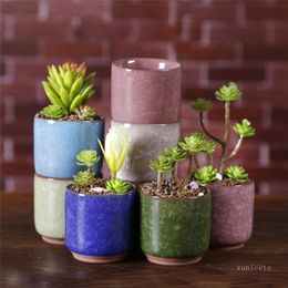 Ice Cracked Mini Ceramic Flower Pot Colorful Flowerpot For Desktop Decoration Meaty Potted Plants Planters 8 Colors sea send T9I001315