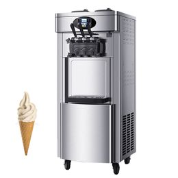 Stainless Steel Soft Ice Cream Machine Automatic Three Flavours Sundae Makers