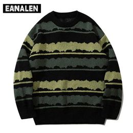 Harajuku vintage jumper striped ugly sweater streetwear pullover men oversized hip hop punk knitwear video grandpa sweater 220108