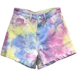 Summer Fashion Temperament Casual All-match Gradient Colour Jeans Women Tie-dye Shorts 16F1223 210510