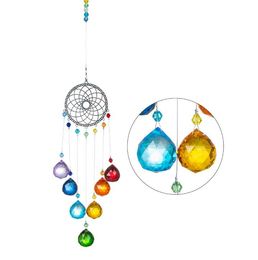 Dream Catcher Ornament Pendants With Colorful Crystal Ball Prisms Indoor Outdoor Garden Rainbow Maker Charms Decorations 18.3inch