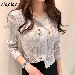 O Neck Long Sleeve Single Breast Knit Sweater Cardigans Women Sexy Hollow Out Design Slim Fit Pull Femme Spring Sueter 210422
