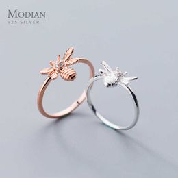 Lovely Mini Animal Little Bee Finger Ring for Women Fashion 925 Sterling Silver Insect Fine Jewellery 210707