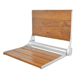 18" Self Closing Modern Solid Teak Wood Toilet Supplies AluminumContour Wall Mounted Shower Bathtub Seat Fold Up Bench