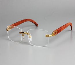 Fashion Sunglasses Frames Wooden Rimless Unisex Alloy Myopia Eyewear Glasses High Quality Clear Lens Goggle Gold Silver Optical Eyeglasses W