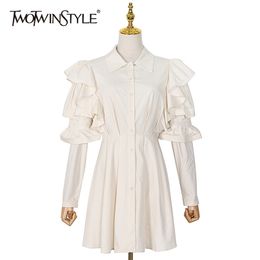 Patchwork Ruffle Dresses For Women O Neck Long Sleeve High Waist Elegant Dress Female Summer Fashion 210520