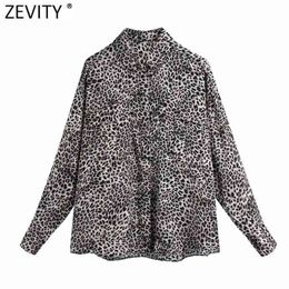 Spring Women Sexy Leopard Print Double Pockets Patch Smock Blouse Office Ladies Retro Shirts Chic Blusas Tops LS7510 210416