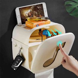 Waterproof Toilet Paper Holders Creative Tissue Box Wall Mounted Double Layer Storage Multifunction Bathroom Shelf 210423