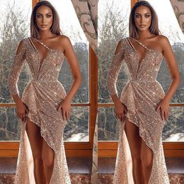 Dubai Design Sequined Evening Dresses Middle East One Shoulder Glittle Party Gowns Turkish Prom Dress Vestidos Festa268Z