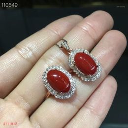 Bracelet, Earrings & Necklace KJJEAXCMY Boutique Jewels 925 Sterling Silver Inlaid Natural Ruby Red Coral Pendant Ring Suit Support Detectio