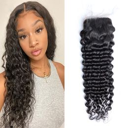 Brazilian Deep Wave Transparent Lace Closure 4x4 Human Hair Closure Swiss Lace Closure Free Middle Part Closures 1pcs