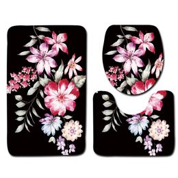 Hand-painted Flower Toilet Three-piece Mat Floor Mat Door Mat Bathroom Carpet Waterproof Carpet Toilet Seat Cover Bathroom Decor 210401