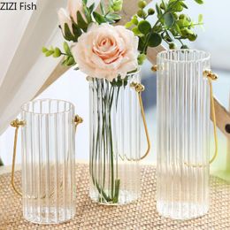 glass dining tables Canada - Vases European Style Simple Vertical Glass Vase Transparent Hydroponic Flowers Portable Living Room Dining Table Home Decoration