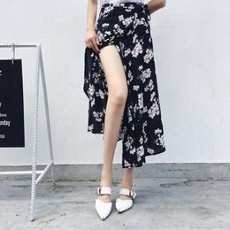 Summer Skirt Women Fashion Sexy High Waist Irregular Split Bandage Wrap Pencil Skirts Casual Floral Print Slim Boho 210526