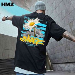 HMZ Men Streetwear Tees Flowers Cotton T Shirts Summer Mens Hip Hop Harajuku T-shirts Male Korean Vintage Oversized Tops 210706