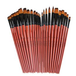 Drawing Art Supplies 6 Pcs Brown Acrylic Oil Watercolour Artist Paint Brushes Set Painting Craft Art Model Paint Nylon Hair