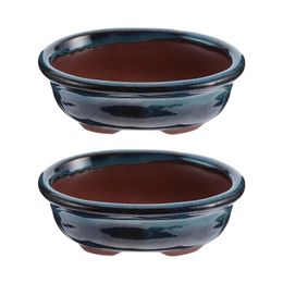 2pcs Ceramic Glazed Planter Flower Pot Chinese Style Vase Fleshy Flower Pot 210401