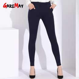 Women Blue Pants High Waist 6XL Cotton Skinny Women's Plus Size Work Casual Formal Trousers Pant Female 210428