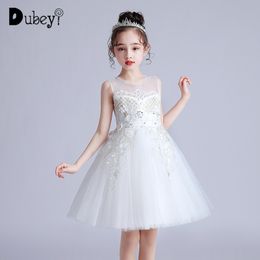 Flower Girl Princess Dress Elegant s Wedding Birthday Party Little Plaid Embroidery Costumes 4-12 years 210529