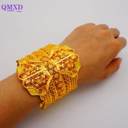 Bangle Luxury Ethiopian Dubai 24K Female Big Gold Colour Bangles Plated Cuff For Women France Bridal Bracelet Gift