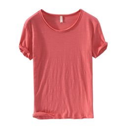 Summer 100% Cotton T-shirt Men O-Neck Solid Color Casual Thin T Shirt Basic Tees Plus Size Short Sleeve Tops Y2450 210722