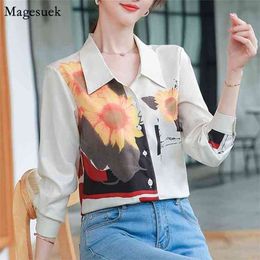 Sunflower Printed Vintage Blouse Women Korean Long Sleeve Blouses Turn-down Collar Office Shirts For 10647 210512