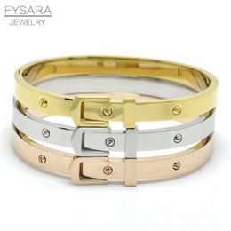 Fysara Lover Screw Lock Bracelets & Bangles Women Jewelry Stainless Steel Belt Buckle Bracelets Rose Gold Noeud Armband Pulseras Q0717