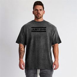 Mens Loose Oversized Fit Short Sleeve T Shirt Streetwear Fitness lifestyle T-shirt Summer Brand Gym Clothing Workout Tshirt 210707