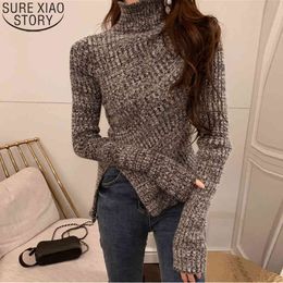 Thick Turtleneck Pullover Sweater Winter Clothes Women Long Sleeve Slim Korean Vintage Grey Knitted Sweaters 11029 210417