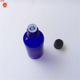 Wholesale 50ml Blue Glass Liquid Bottles with Black Cap Sealing up Packing Skin Care Cream Jars 12pcs/lotjars