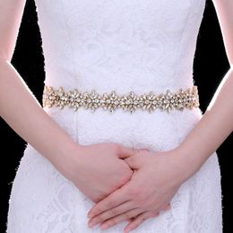 Golden Rhinestone Bride Belt Wedding Bridal Bridesmaid Dress Accessories Belts Women Prom Dresses Evening Dresses Sash