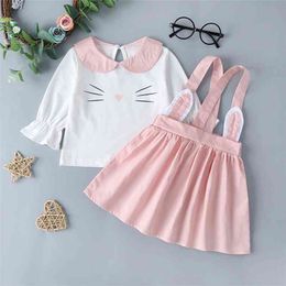 Summer Infant Rompers Clothes Long Flare Sleeve T-shirt Suspender Skirt Baby Girls Costume 0-24M 210629