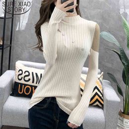 Autumn Mesh Stitching Long Sleeve Sweater Female Slim Fit Turtleneck Personality Semi-high Collar Base Women 6220 50 210510