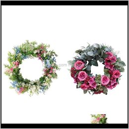 Festive Supplies Garden2Pcs Artificial Rose Flower Wreath Spring For Front Door Home Wall Wedding Window Party Decoration Decorative Flowers